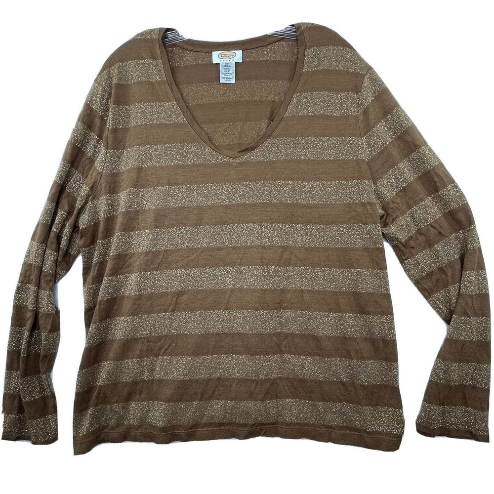 Talbots Rayon Blend Womens Plus Size 2X Brown Shimmer Long Sleeve Top